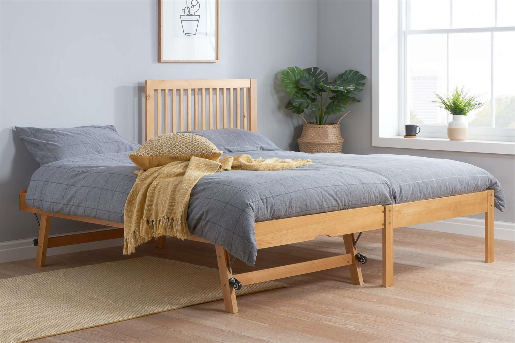 Pine Wood Guest Bed 2 mattresses Birlea Buxton Trundle Frame Hideaway Stop Over